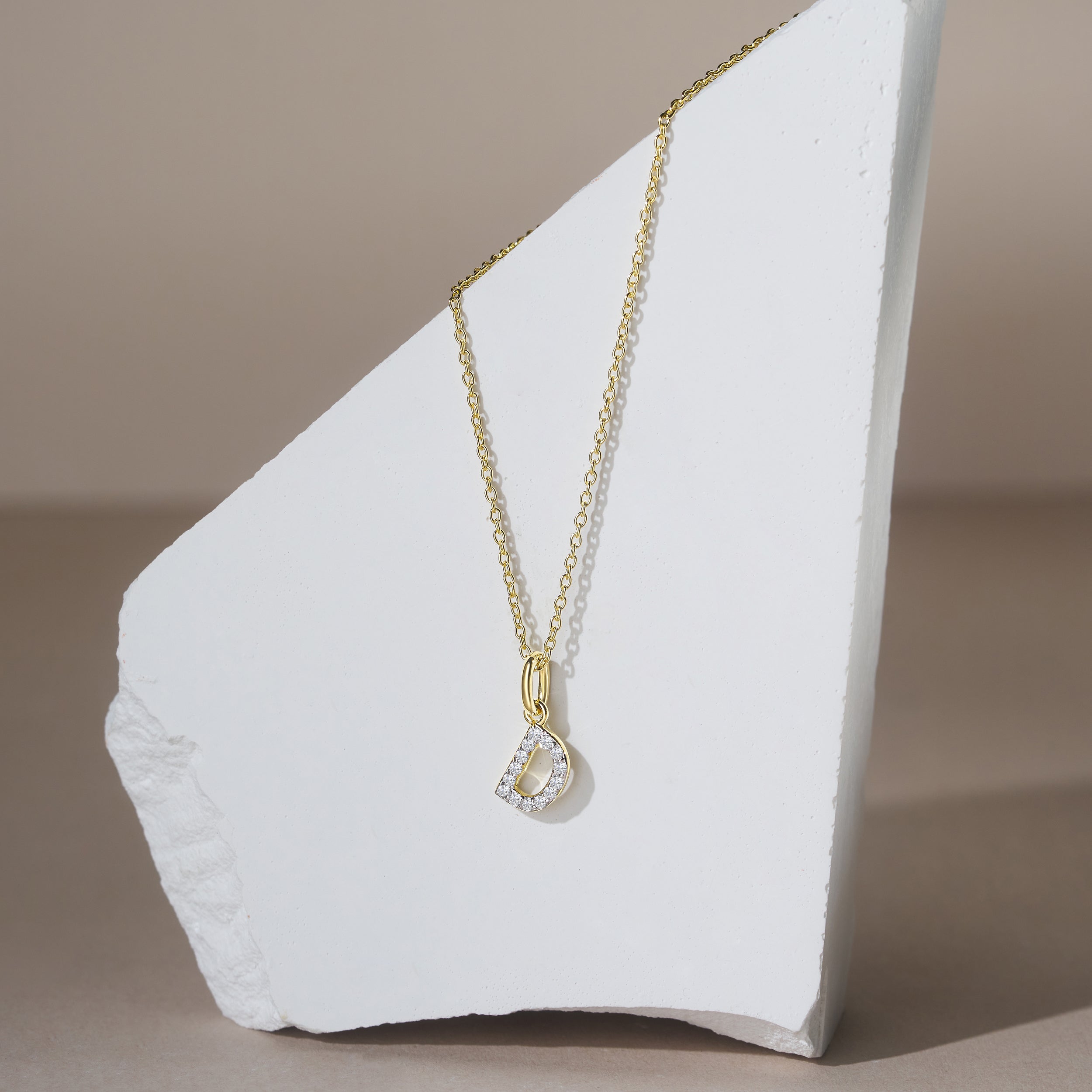 Love Letter Initial D Lab Diamond Necklace set in 18K Gold Vermeil